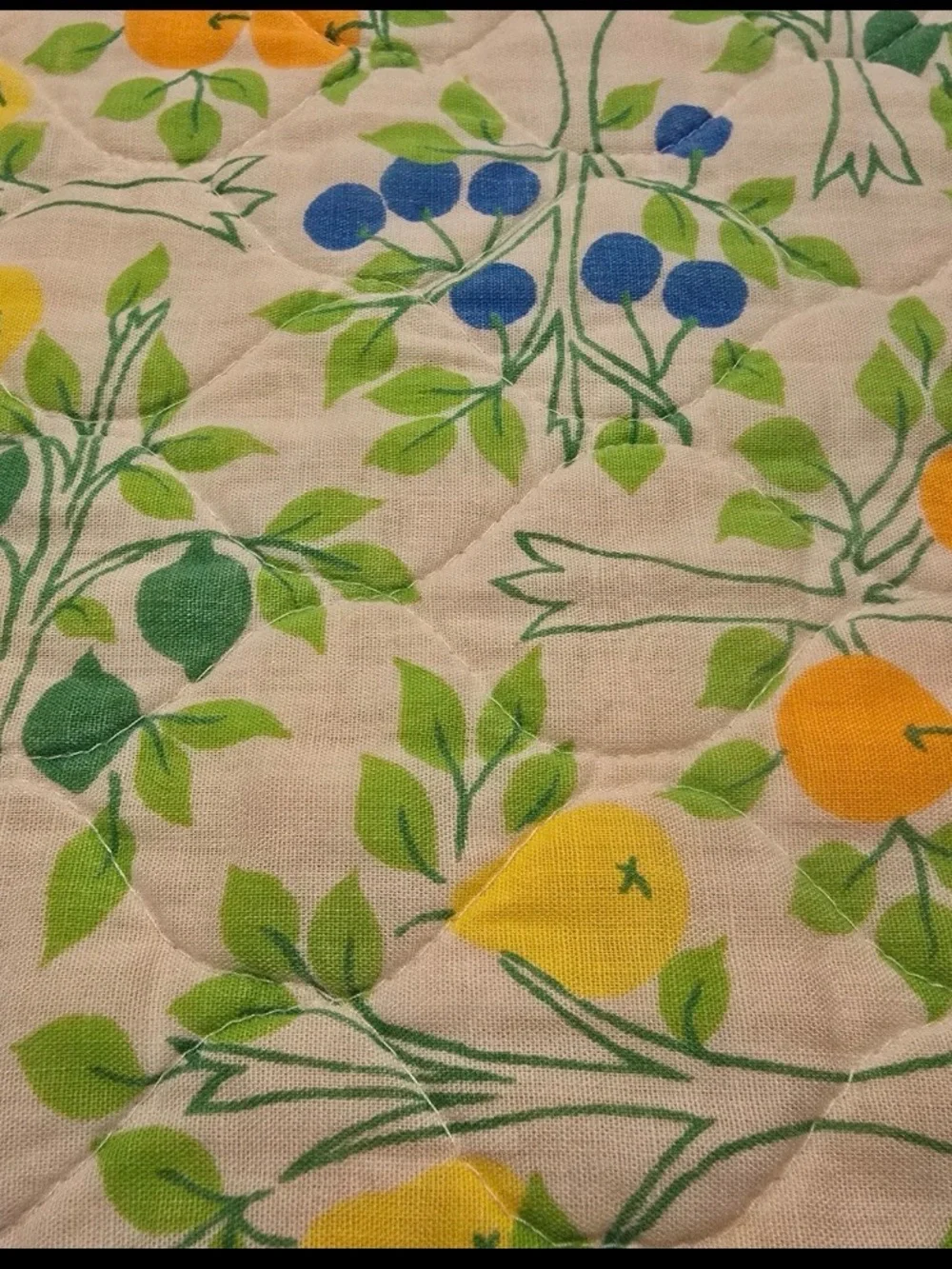 Vintage 12pc Quilted Oval Placemats Yellow Fruit Garden Citrus Retro 1970s
